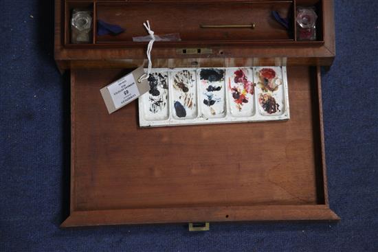 A Victorian J. Newmans Manufactory of Soho Square mahogany artistss box, 13.75 x 11in.